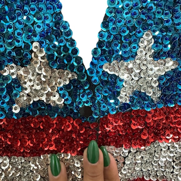 Vintage Stars Stripes USA Flag Vest Sequins Adjustable Back size M - Picture 3 of 4